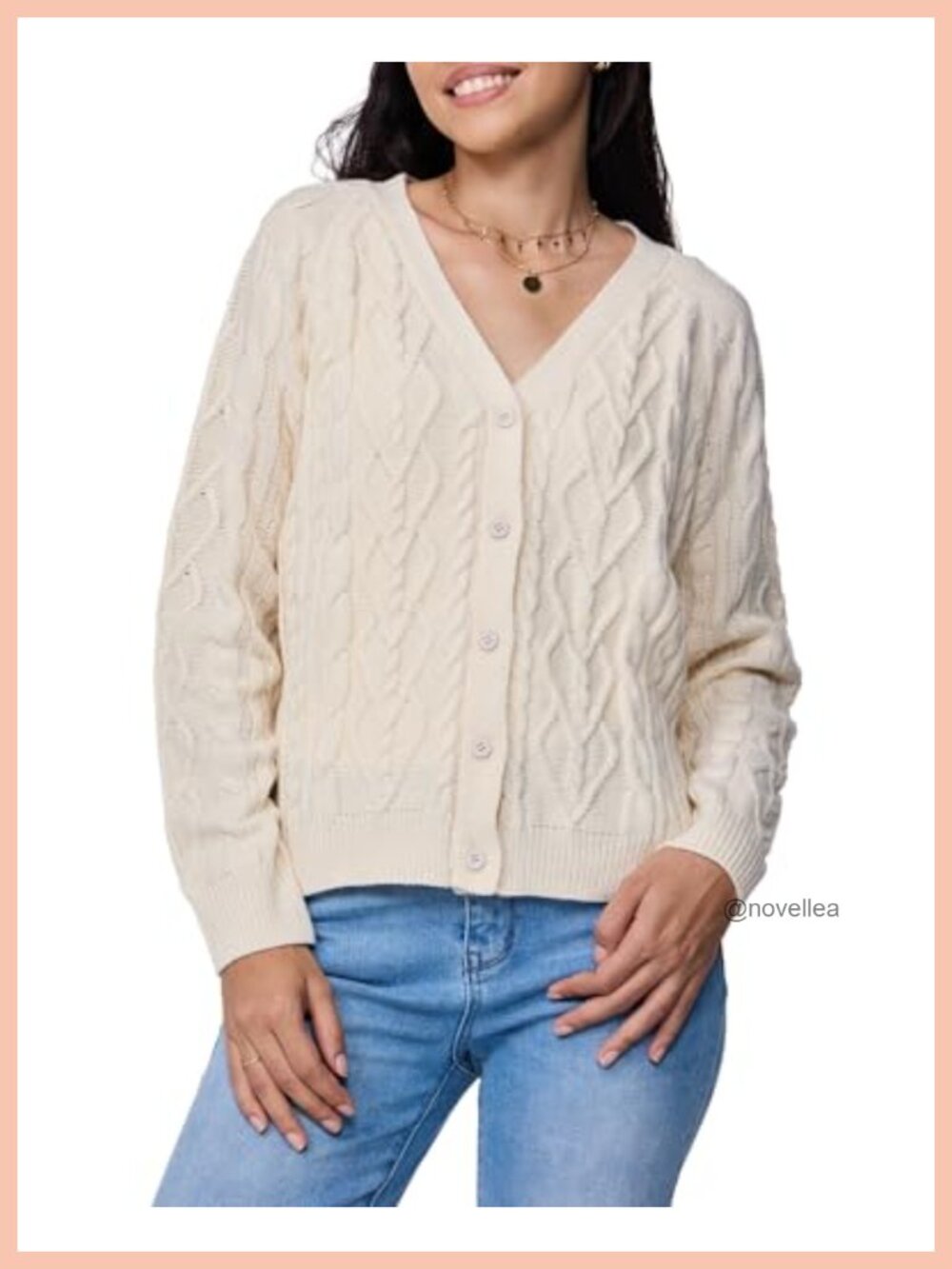 Womens Cable Knit Cardigan V-Neck Button-Up Long Sleeve Oversized Sweater